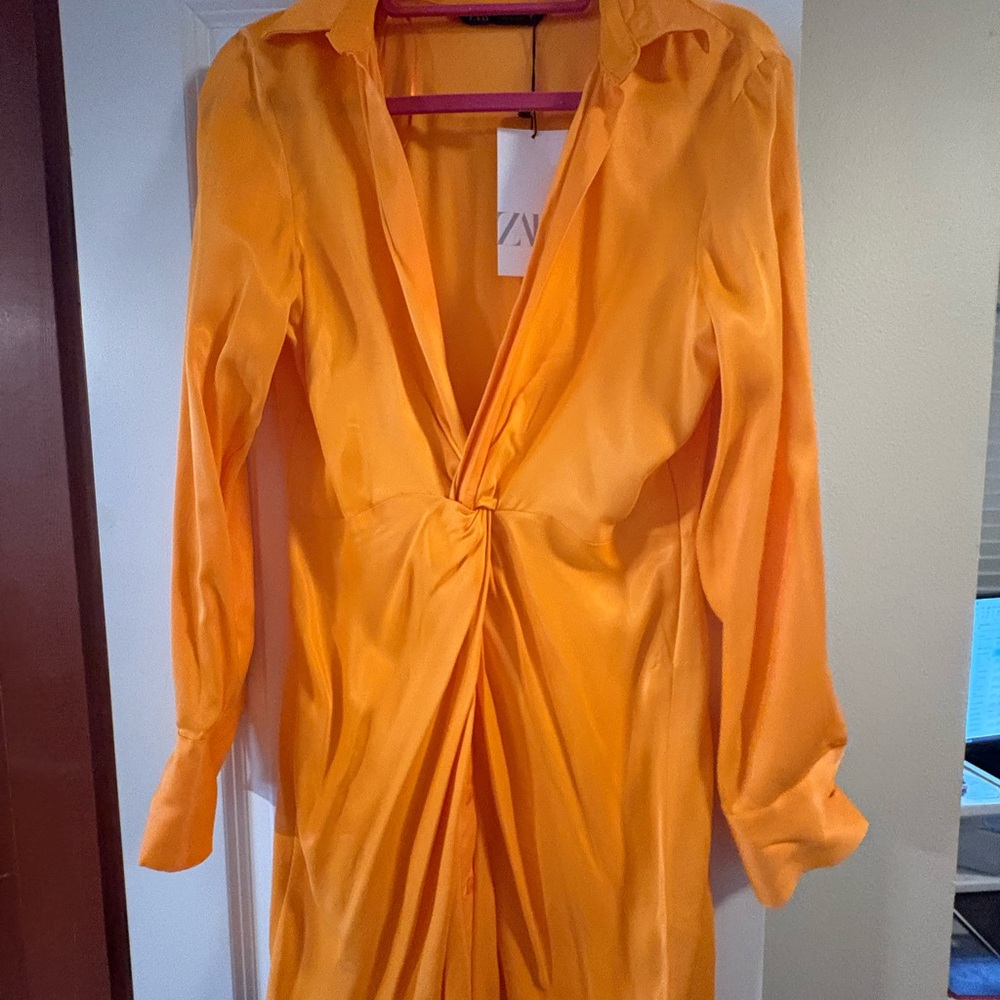 Zara Vibrant Orange Low Cut Mini Dress Never Worn